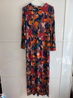 Rhode Abstract Swirl Maxi Dress in Navy & Rust S
